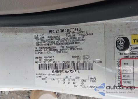2010 Ford Fusion Se from USA, damaged, VIN 3FAHP0HA3AR233714